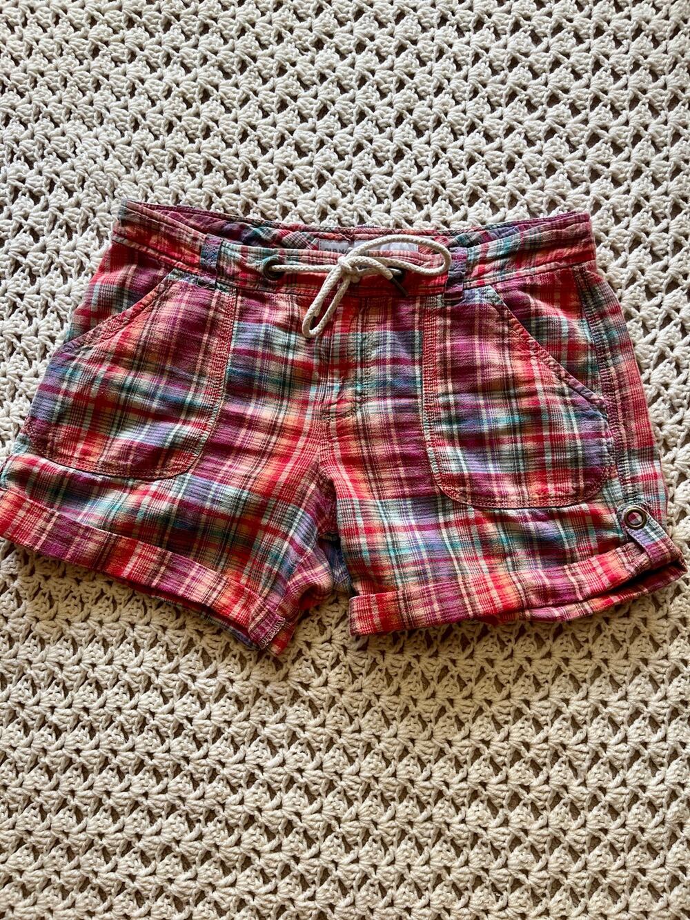 Vintage Y2K Plaid Shorts Cotton Linen Mid Rise Size Medium